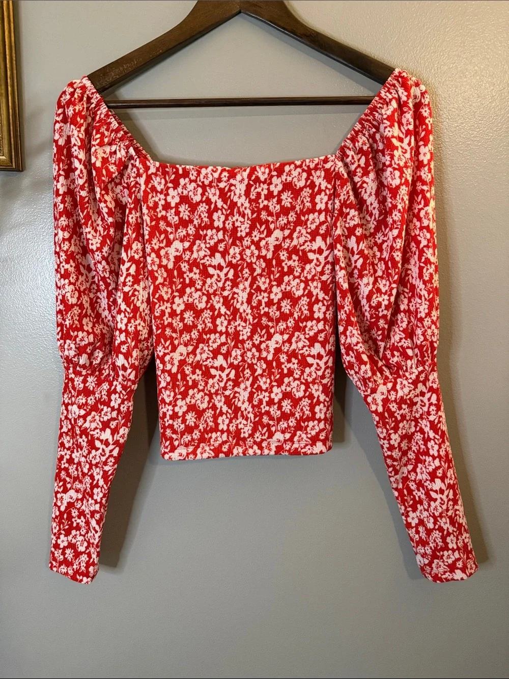 Anthropologie Red Floral Sweetheart Corset Crop Blouse XS Romantic Cottagecore - Picture 8 of 9